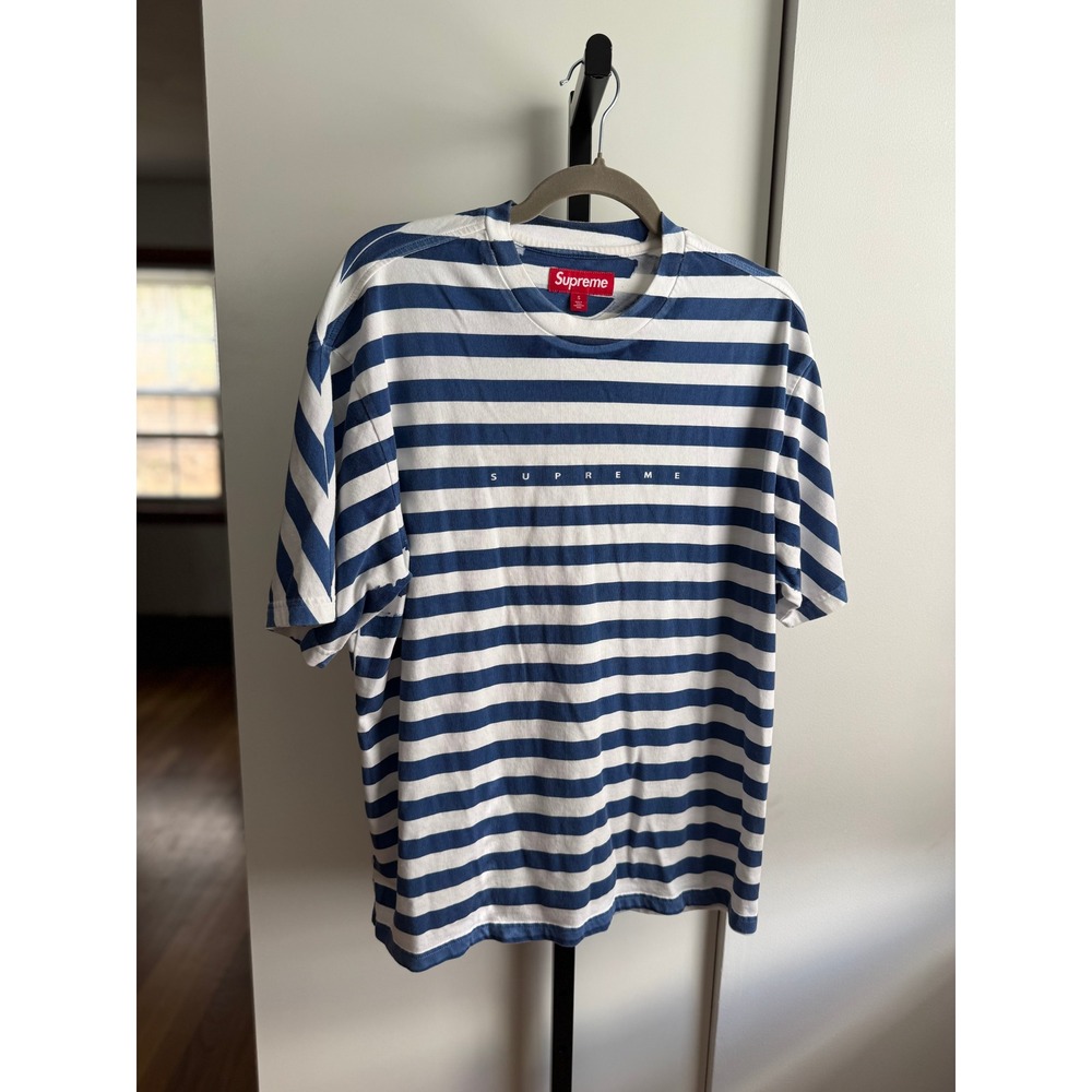 Supreme Overprint Stripe Short-Sleeve Top – Size S – Navy